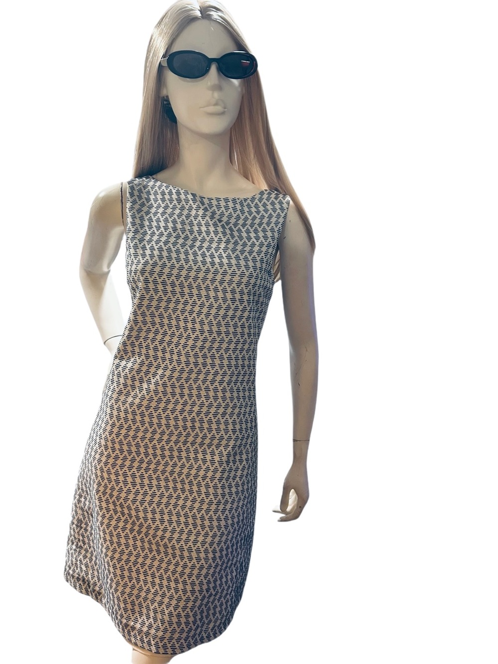 Theory Mivrill Mayview Sleeveless Dress Brisk Blue Multi Geometric Size 8 - Picture 2 of 6